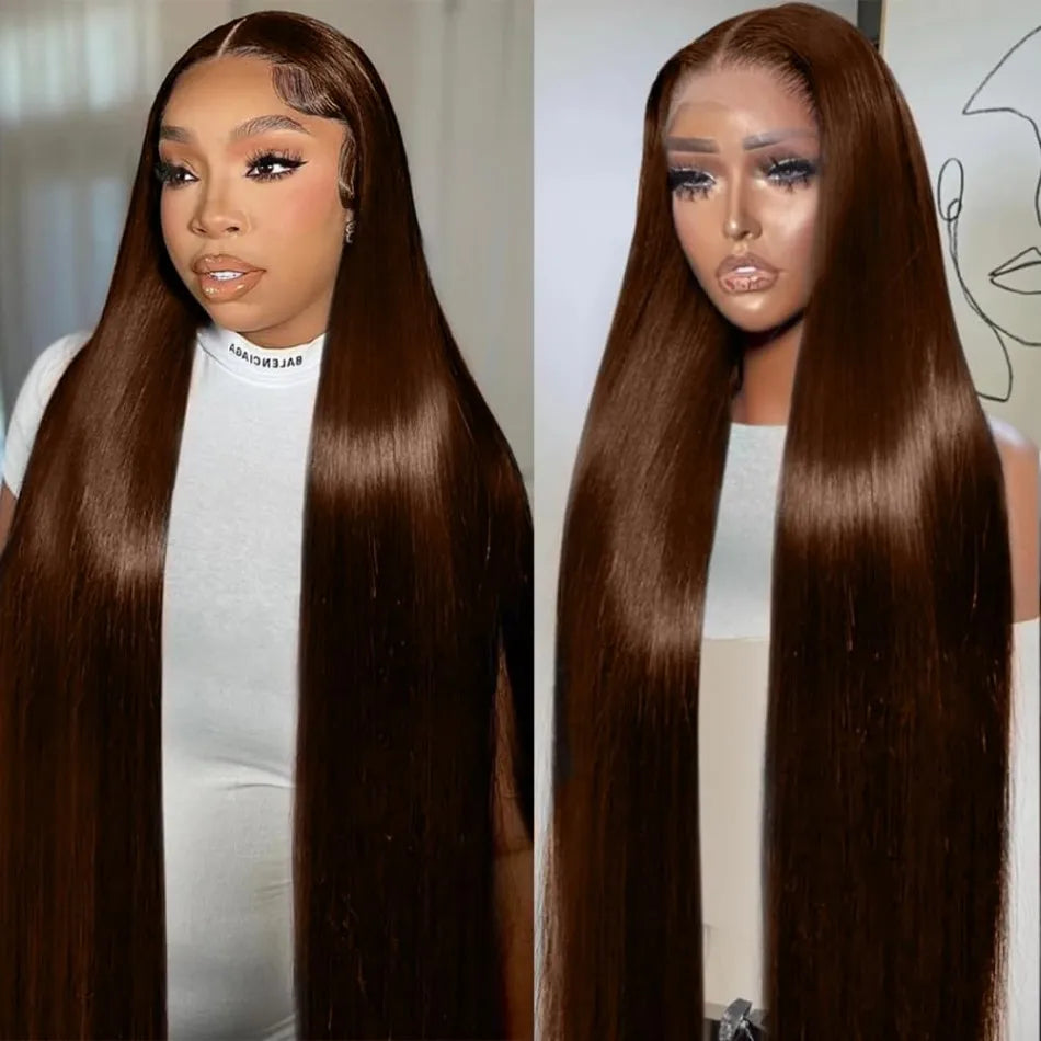 Chocolate Brown 13X6 Straight Human Hair Wigs 13X4 Hd Lace Frontal Wig 250 Density Colored Pre Plucked Brazilian Lace Front Wig