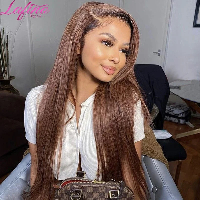 #4 Chocolate Brown Straight Human Hair Wig 13x6 Hd Lace Human Hair Wig 13x4 Lace Front Wig 200% Density Brazilian Hair For Women