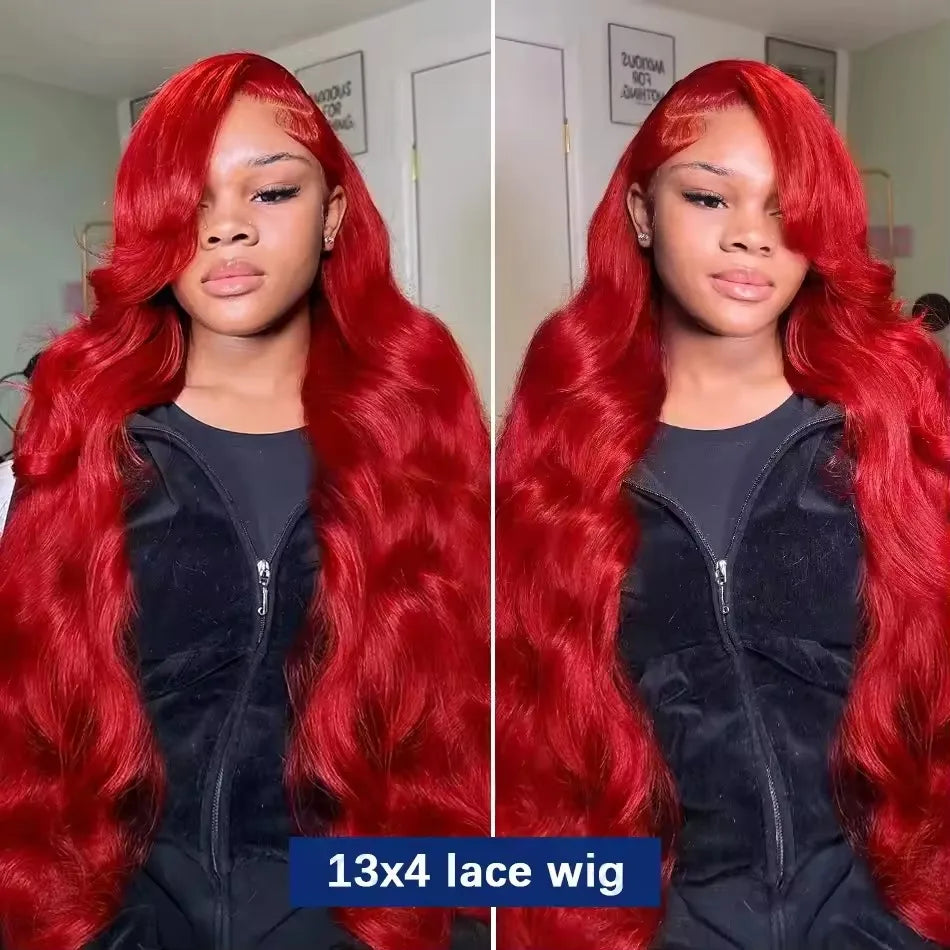 38 40 Inch Hot Red 13x6 Hd Lace Frontal Wigs Human Hair Wig Brazilian Red Colored Body Wave 13x4 Lace Front Wig For Black Women