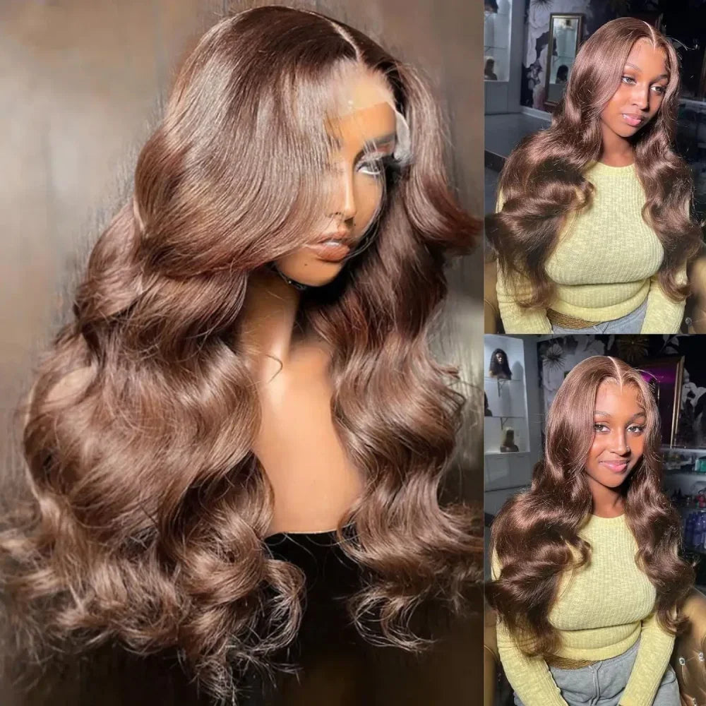 46 Inches Body Wave #4 Chocolate Brown 13x6 HD Lace Frontal Wigs  #4 Colored  Chocolate Brown Human Hair Wigs For Women hair
