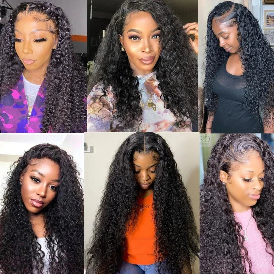 Curly 4x4 5x5 Glueless Lace Front Wig 220 Density Natural Color Deep Wave Pre Cut Brazilian HD Lace wigs Water Wave Human Hair