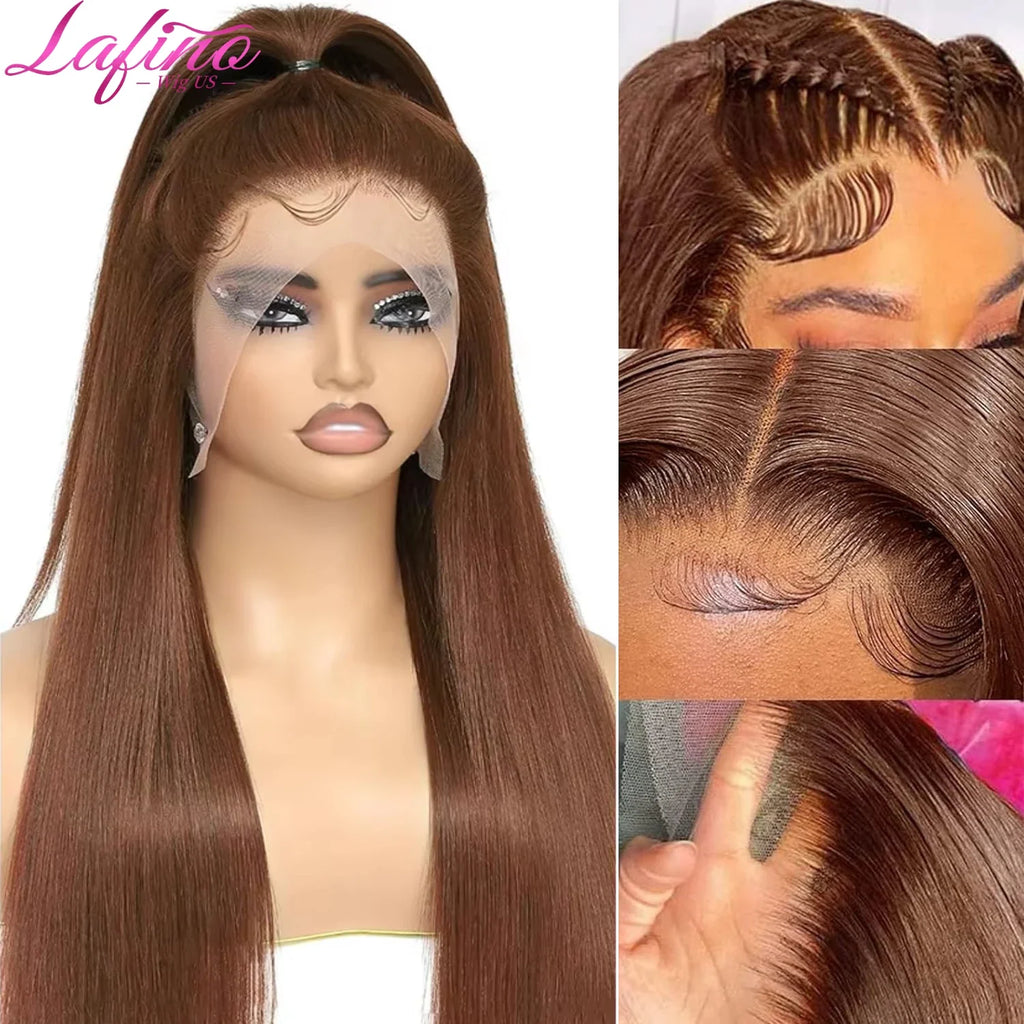 #4 Chocolate Brown Straight Human Hair Wig 13x6 Hd Lace Human Hair Wig 13x4 Lace Front Wig 200% Density Brazilian Hair For Women
