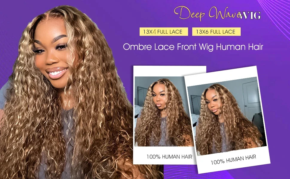 32 36 Inch Highlight Wig Human Hair Deep Wave 13X6 Hd Lace Frontal Wig 13X5 4/27 Ombre Brown Blonde Lace Front Wigs For Women