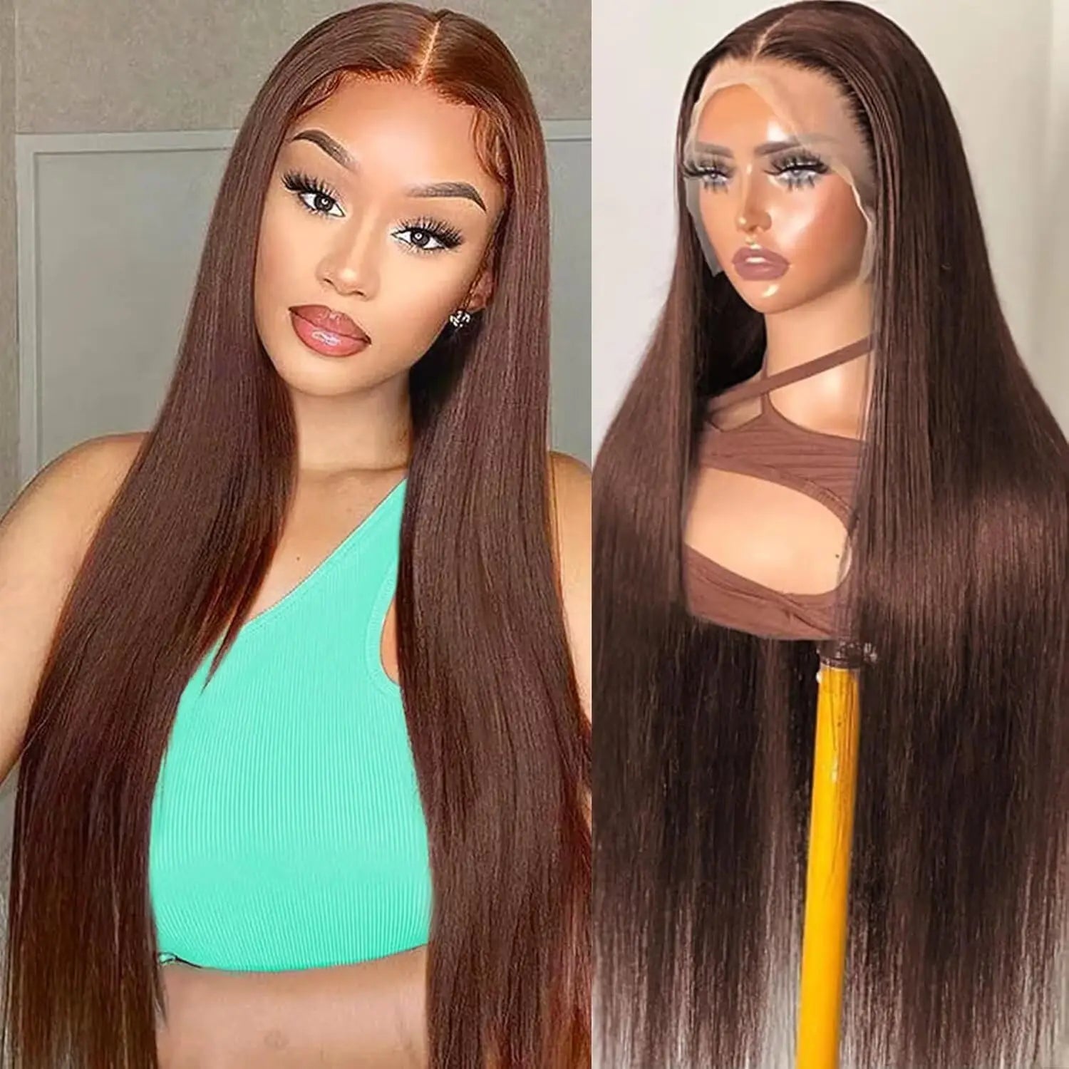 13x6 Straight Chocolate Brown Hd Lace Front Wig Human Hair Chocolate Brown 220 Density Human Hair Frontal Lace Wigs For Women