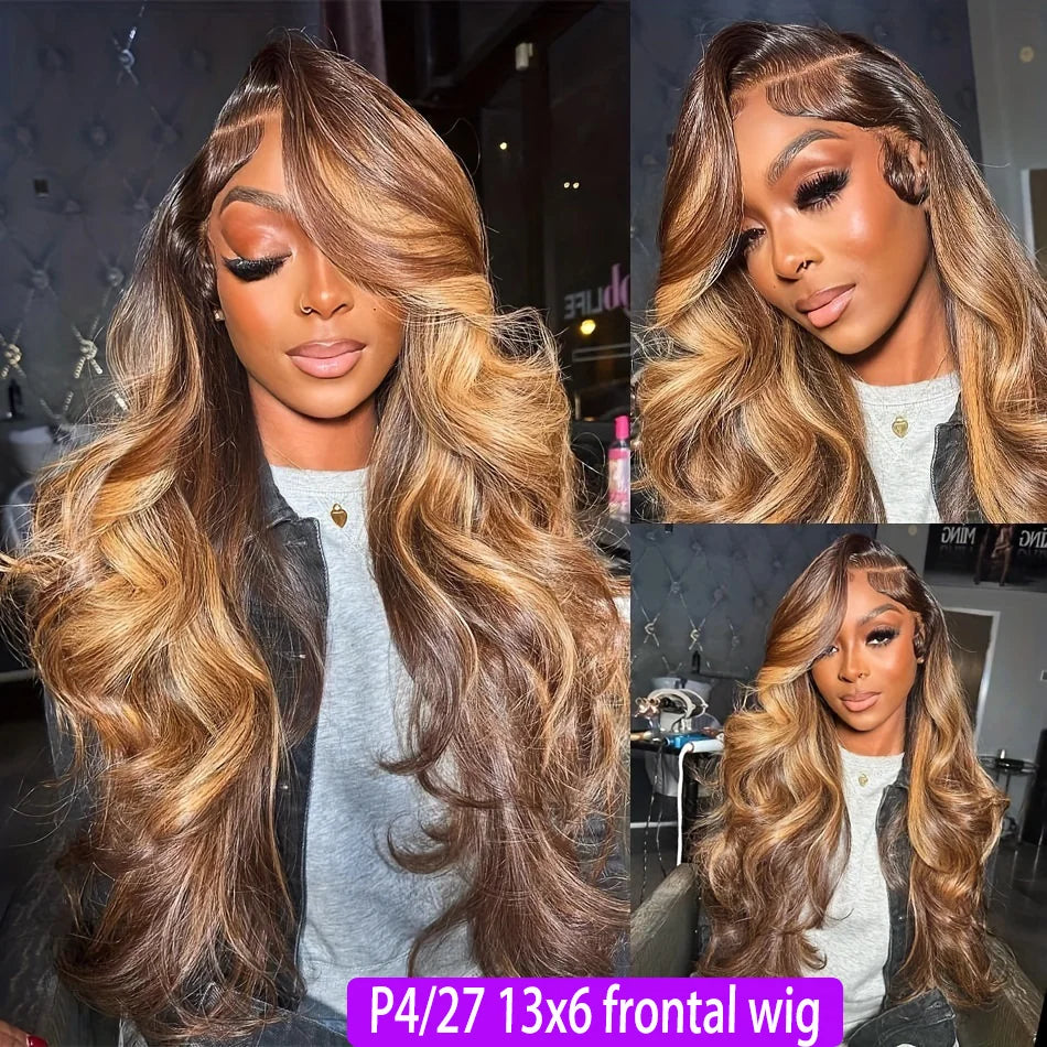1b30 Black Brown Lace Front 13x4 Body Wave Wigs  P427 Highlight Ombre 100% Human Hair 13x6 HD Lace Frontal Blonde Colored Wig