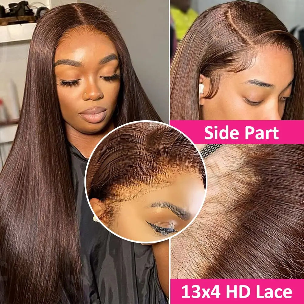 #4 Chocolate Brown Straight Human Hair Wig 13x6 Hd Lace Human Hair Wig 13x4 Lace Front Wig 200% Density Brazilian Hair For Women