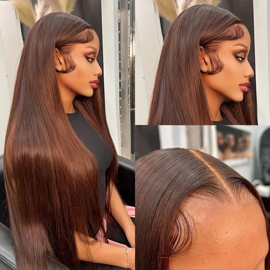 #4 Chocolate Brown Straight Human Hair Wig 13x6 Hd Lace Human Hair Wig 13x4 Lace Front Wig 200% Density Brazilian Hair For Women