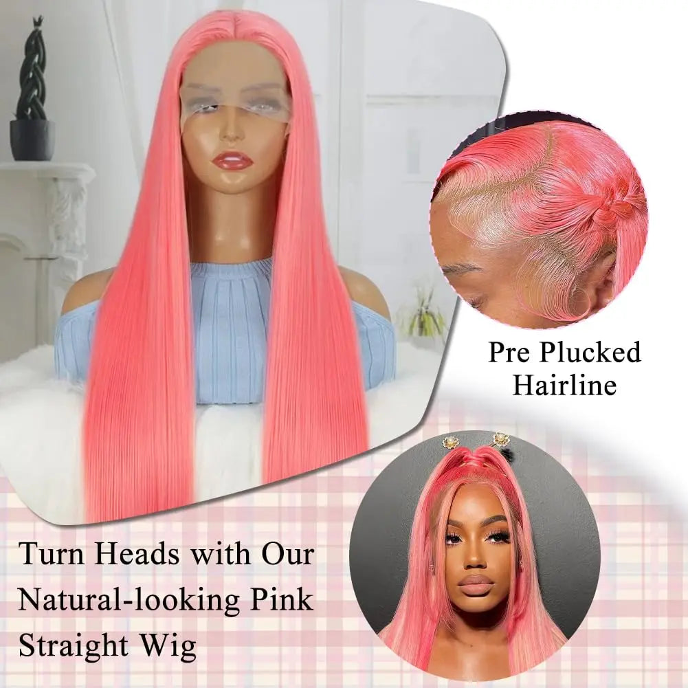 Pink 13x6 Hd Straight Lace Front Wig Human Hair 30 Inch Pink Lace Front Wig Human Hair For Black Women Pre Plucked 200% Density