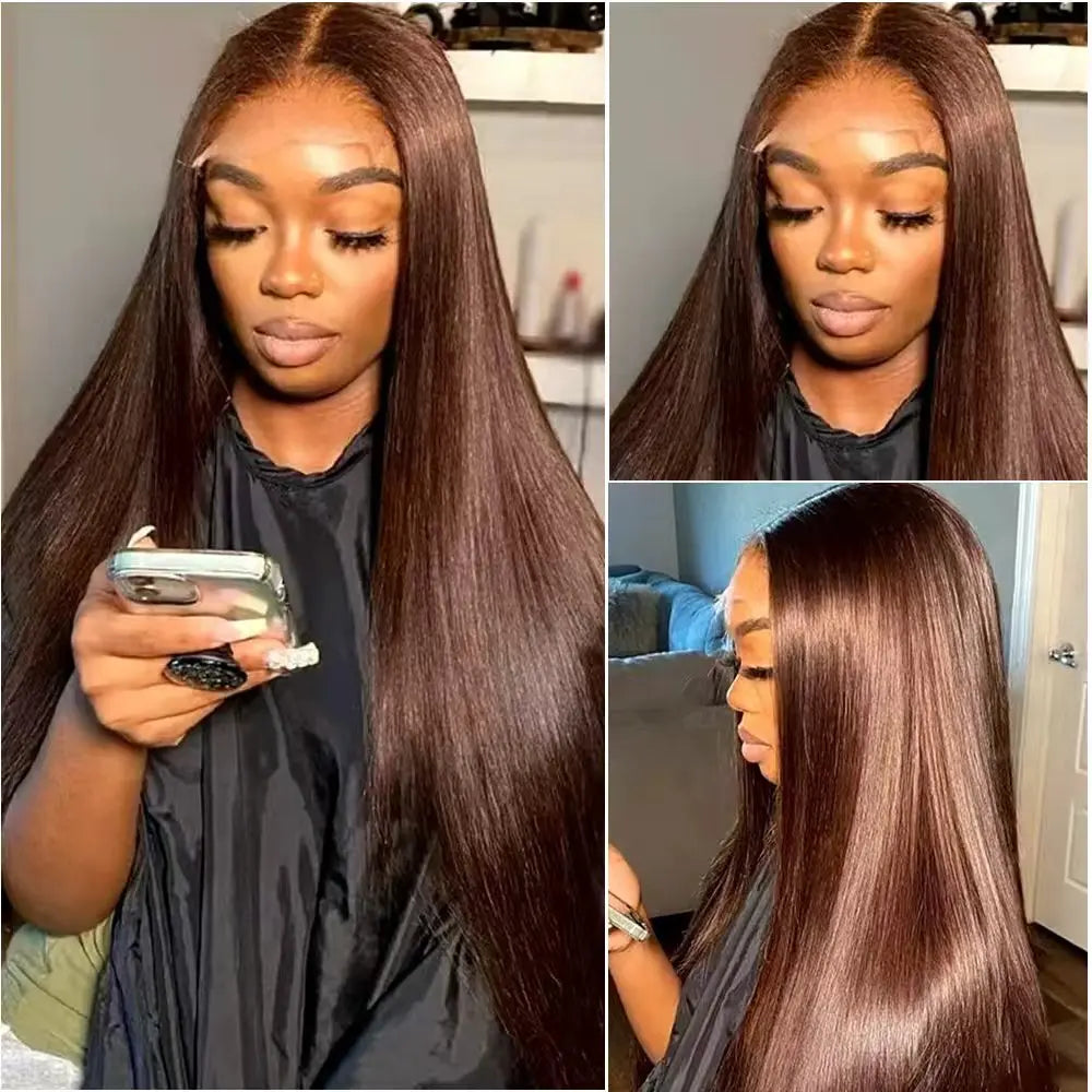 30 36 Inches Chocolate Brown Lace Front Human Hair Wig Pre Plucked Dark Brown Bone Straight 13x4 13x6 HD Lace Frontal Wigs