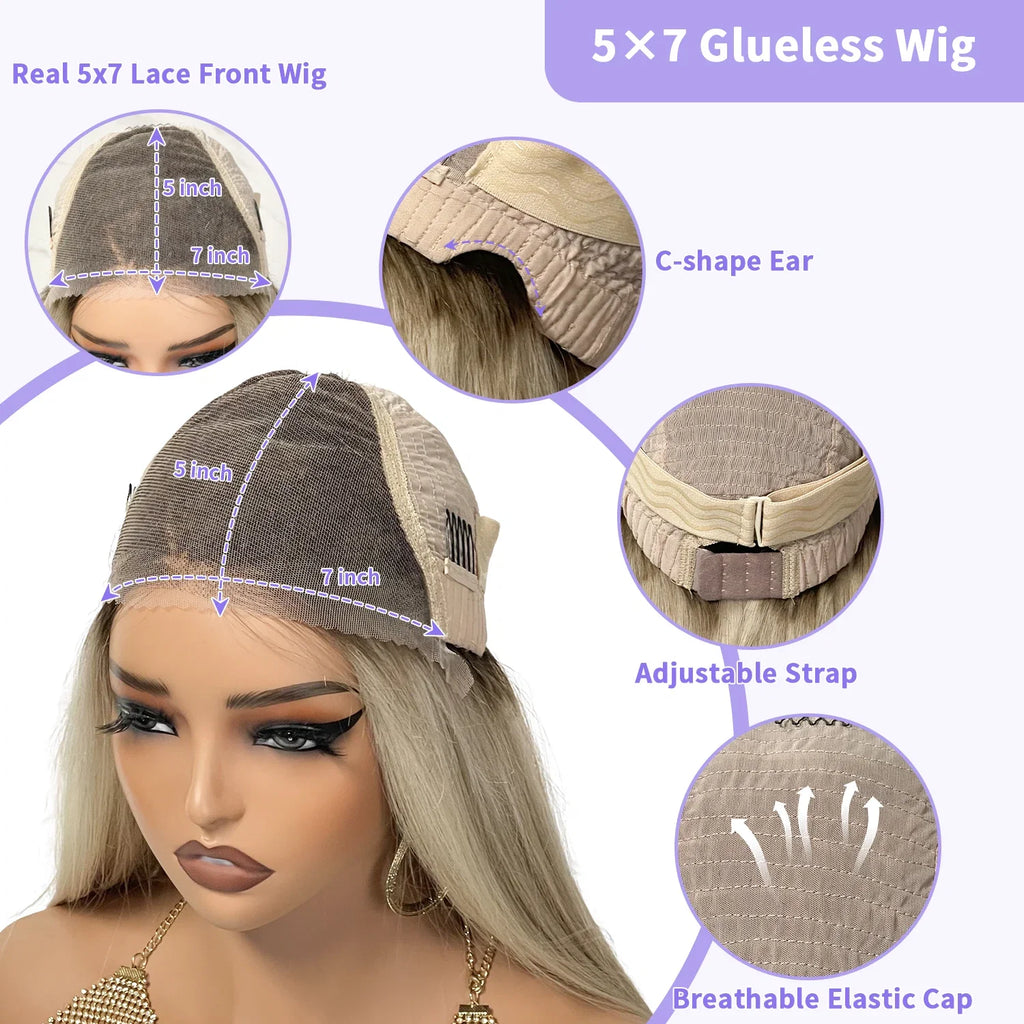 Cream Blonde Straight 100% Real Human Hair Wig Ash Blonde 200% Density Salon Hair Coloring Wig 13x6 Lace Front Wig For Women