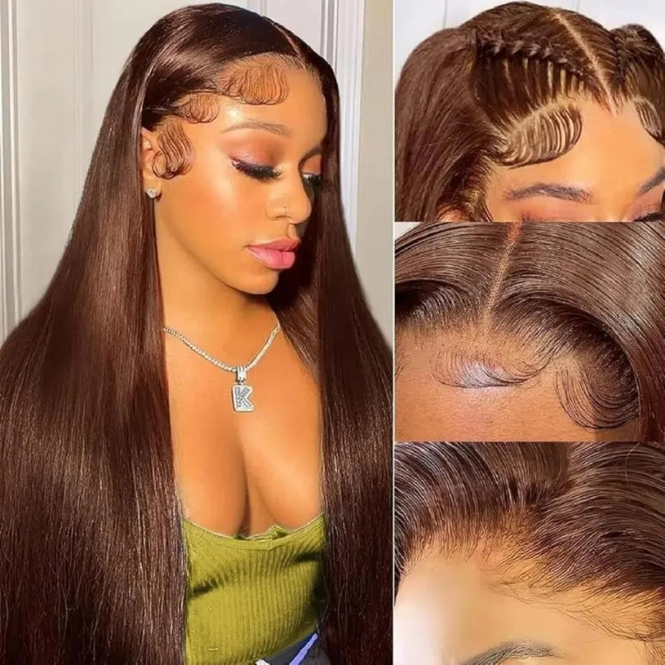 Chocolate Brown 13X6 Straight Human Hair Wigs 13X4 Hd Lace Frontal Wig 250 Density Colored Pre Plucked Brazilian Lace Front Wig