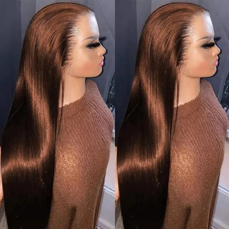 Chocolate Brown 13X6 Straight Human Hair Wigs 13X4 Hd Lace Frontal Wig 250 Density Colored Pre Plucked Brazilian Lace Front Wig