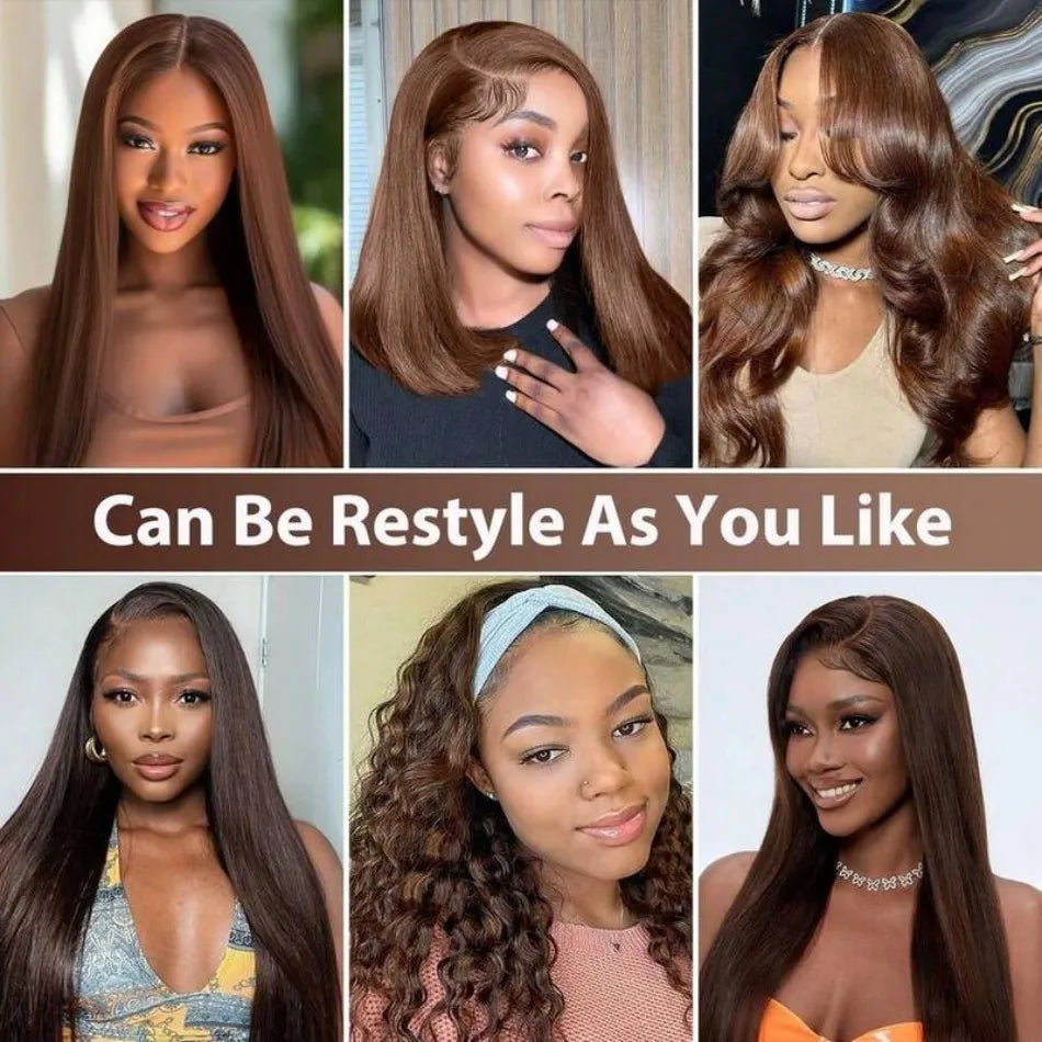 Chocolate Brown 13X6 Straight Human Hair Wigs 13X4 Hd Lace Frontal Wig 250 Density Colored Pre Plucked Brazilian Lace Front Wig