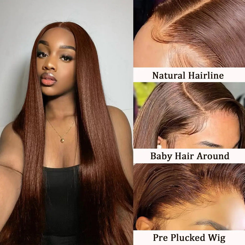 13x6 Straight Chocolate Brown Hd Lace Front Wig Human Hair Chocolate Brown 220 Density Human Hair Frontal Lace Wigs For Women
