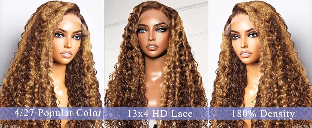 250% Highlight Deep Wave 13x6 Hd Lace Frontal Wig Human Hair Pre Plucked 30 40 Inch Brown Ombre Curly Water Wave human hair wigs