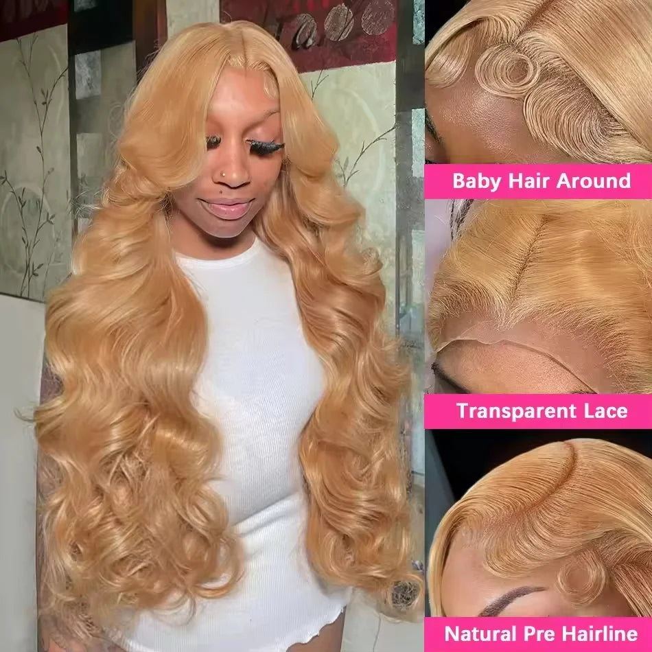 27# Body Wave 32 Inch Honey Blonde Color 13x6 HD Lace Front Wigs Human Hair 220% Density Raw Virgin Highlight Lace Frontal Wig