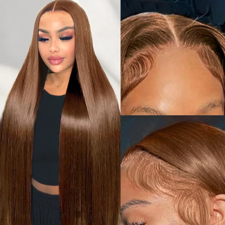13x6 Straight Chocolate Brown Hd Lace Front Wig Human Hair Chocolate Brown 220 Density Human Hair Frontal Lace Wigs For Women