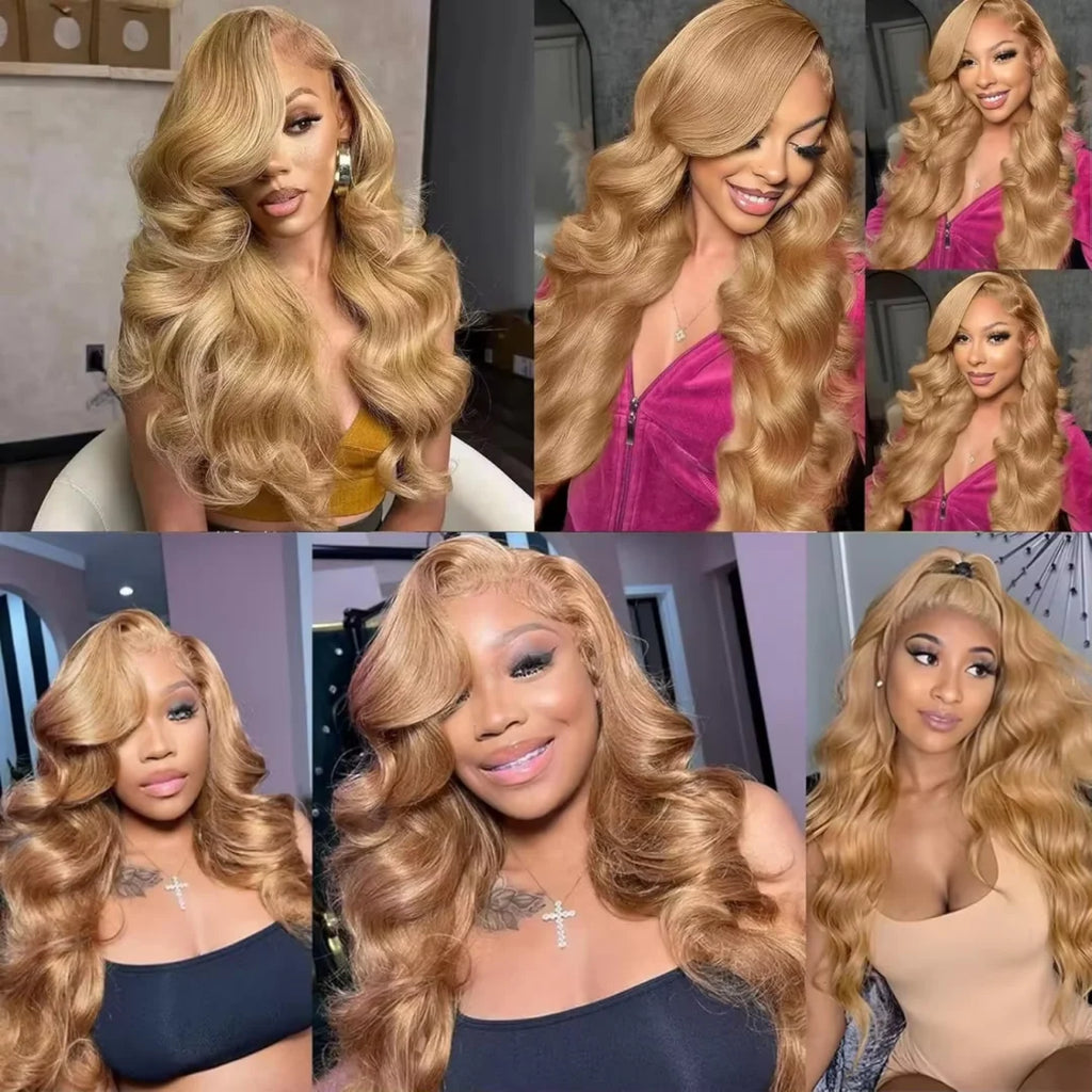 27# Body Wave 32 Inch Honey Blonde Color 13x6 HD Lace Front Wigs Human Hair 220% Density Raw Virgin Highlight Lace Frontal Wig
