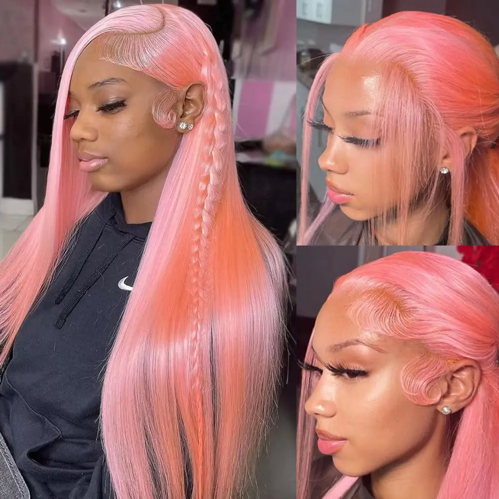 Pink 13x6 Hd Straight Lace Front Wig Human Hair 30 Inch Pink Lace Front Wig Human Hair For Black Women Pre Plucked 200% Density