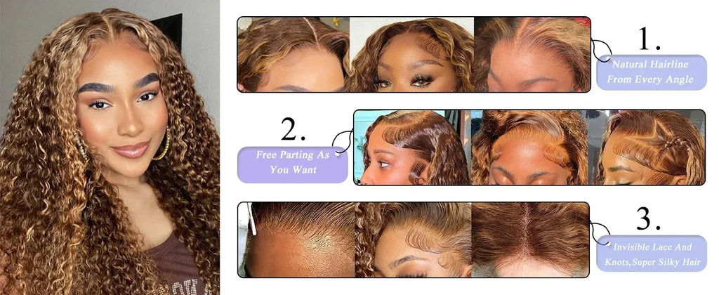 250% Highlight Deep Wave 13x6 Hd Lace Frontal Wig Human Hair Pre Plucked 30 40 Inch Brown Ombre Curly Water Wave human hair wigs