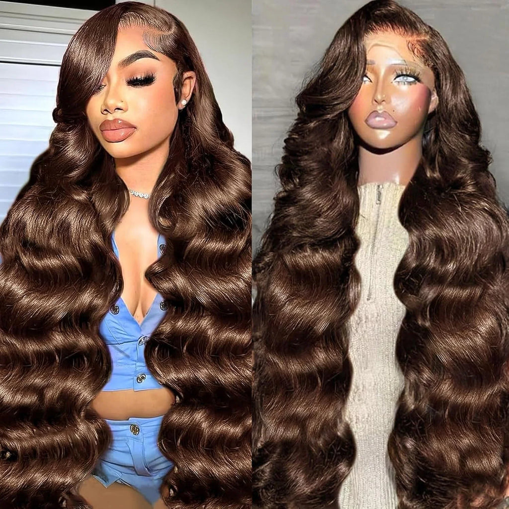46 Inches Body Wave #4 Chocolate Brown 13x6 HD Lace Frontal Wigs  #4 Colored  Chocolate Brown Human Hair Wigs For Women hair