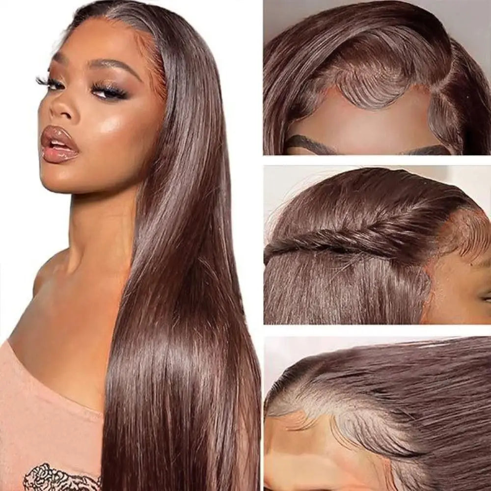 #4 Chocolate Brown Straight Human Hair Wig 13x6 Hd Lace Human Hair Wig 13x4 Lace Front Wig 200% Density Brazilian Hair For Women