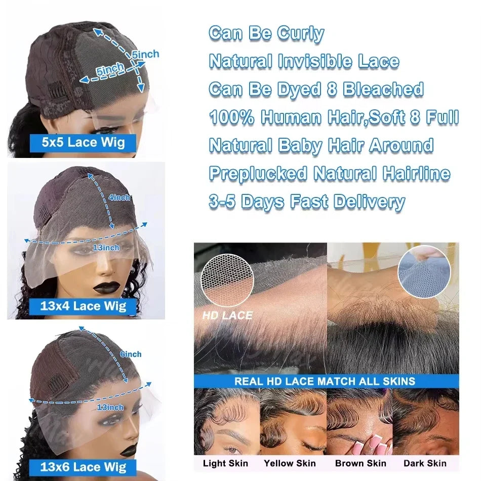 200 250 Density Water Wave 13x4 13x6 Hd Transparent Lace Front Wigs For Women Deep Wave Lace Frontal Wigs Curly Human Hair Wigs