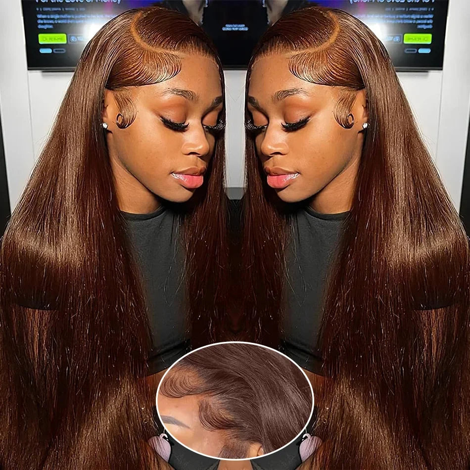13x6 Straight Chocolate Brown Hd Lace Front Wig Human Hair Chocolate Brown 220 Density Human Hair Frontal Lace Wigs For Women