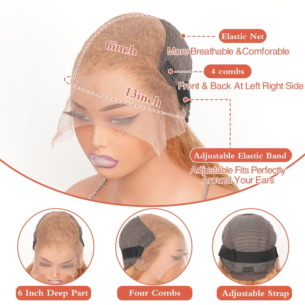 27# Body Wave 32 Inch Honey Blonde Color 13x6 HD Lace Front Wigs Human Hair 220% Density Raw Virgin Highlight Lace Frontal Wig