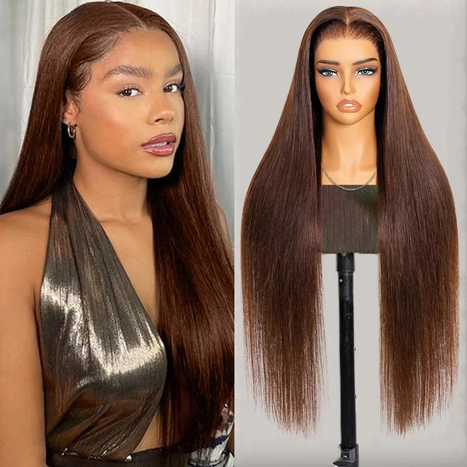 13x6 Straight Chocolate Brown Hd Lace Front Wig Human Hair Chocolate Brown 220 Density Human Hair Frontal Lace Wigs For Women