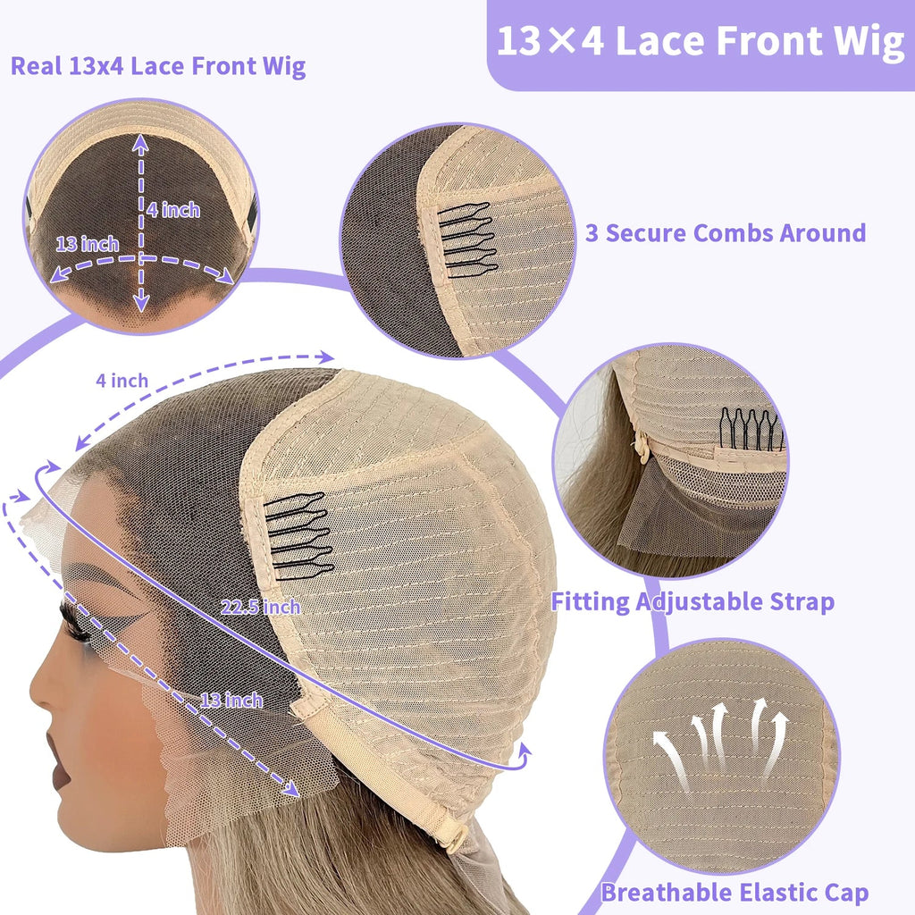 Cream Blonde Straight 100% Real Human Hair Wig Ash Blonde 200% Density Salon Hair Coloring Wig 13x6 Lace Front Wig For Women