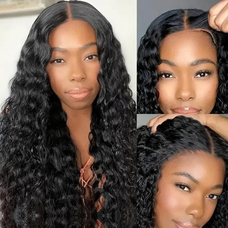 Curly 4x4 5x5 Glueless Lace Front Wig 220 Density Natural Color Deep Wave Pre Cut Brazilian HD Lace wigs Water Wave Human Hair
