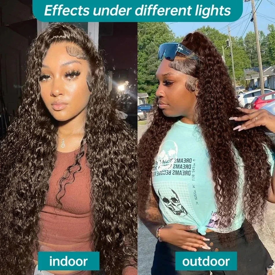 Chocolate Brown Human Hair Wig Colored Curly Human Hair Wig 30 32 Inch 13x4 Deep Wave Lace Front Wig 13x6 HD Lace Frontal Wig