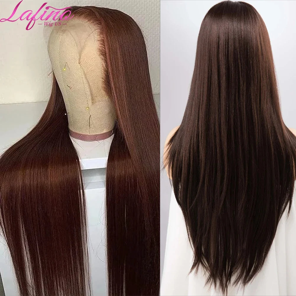 #4 Chocolate Brown Straight Human Hair Wig 13x6 Hd Lace Human Hair Wig 13x4 Lace Front Wig 200% Density Brazilian Hair For Women