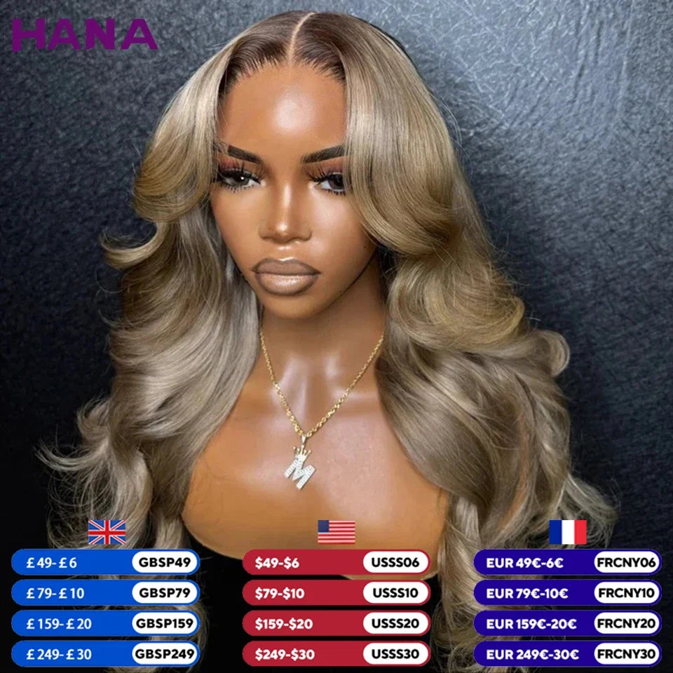 Ombre Blonde With Dark Roots Colored 5X5 Closure Wig For Women Human Hair Body Wave Ombre Ash Blonde 13X6 13X4 Lace Frontal Wig