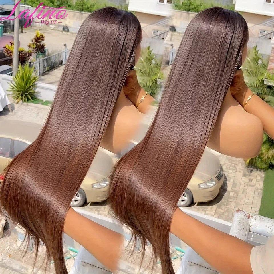 #4 Chocolate Brown Straight Human Hair Wig 13x6 Hd Lace Human Hair Wig 13x4 Lace Front Wig 200% Density Brazilian Hair For Women