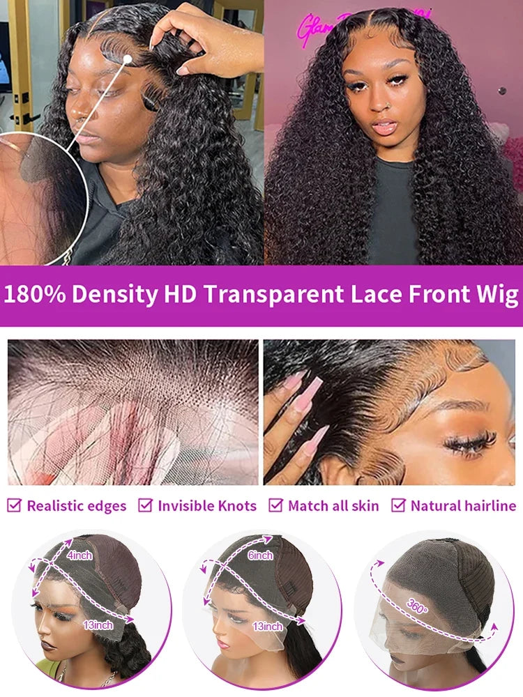 40 50 Inch Deep Wave Frontal Wig 13x4 13x6 360 HD Lace Frontal Wigs 300 Density Water Curly Human Hair Lace Front Wigs For Women