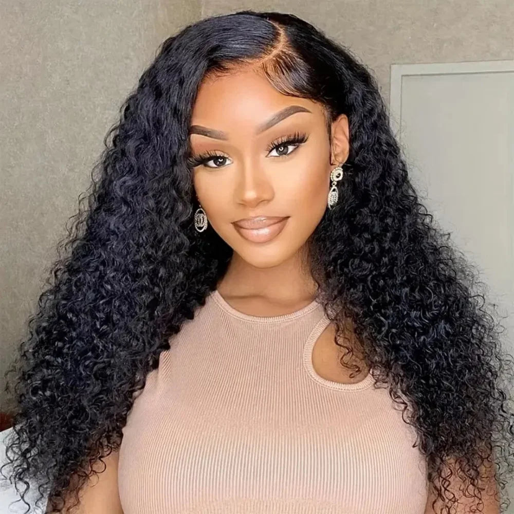 Curly 4x4 5x5 Glueless Lace Front Wig 220 Density Natural Color Deep Wave Pre Cut Brazilian HD Lace wigs Water Wave Human Hair