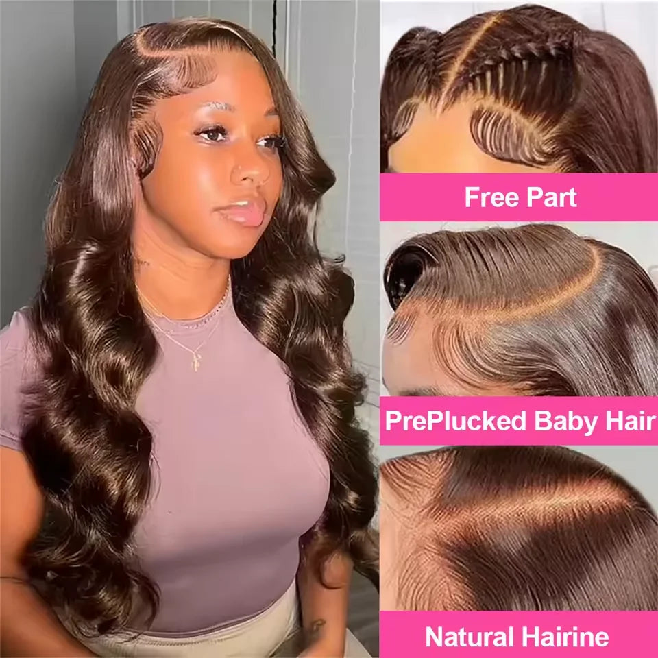 46 Inches Body Wave #4 Chocolate Brown 13x6 HD Lace Frontal Wigs  #4 Colored  Chocolate Brown Human Hair Wigs For Women hair