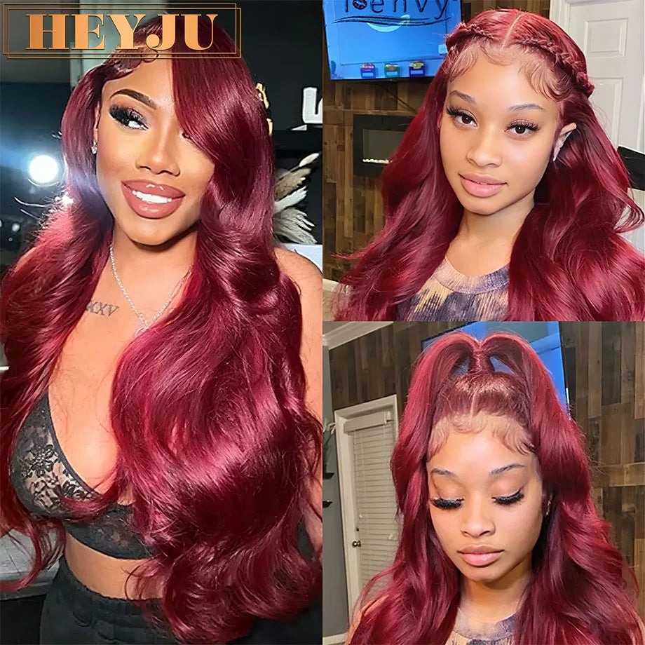 Burgundy 13x6 Hd Lace Frontal Human Hair Wig 220 Density Brazilian 13x4 Lace Front Wig 99j Body Wave Human Hair Wigs For Women