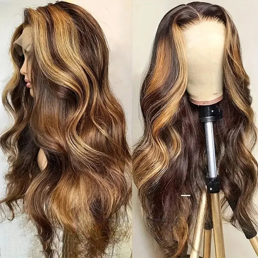 30 Inch Honey Blonde Ombre Lace Front Wig Human Hair 13x4 HD Lace Front Wig 4/27 Highlight Ombre Body Wave Lace Frontal Glueless