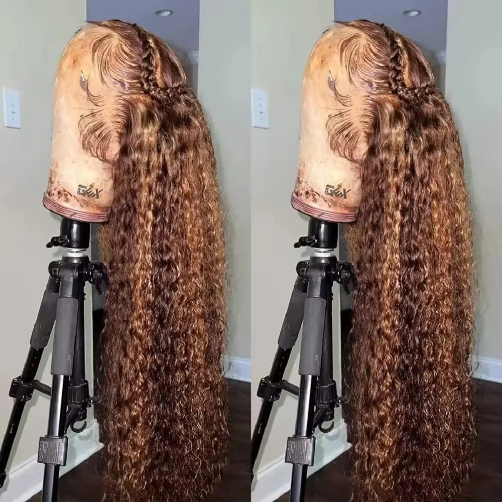 32 36 Inch Highlight Wig Human Hair Deep Wave 13X6 Hd Lace Frontal Wig 13X5 4/27 Ombre Brown Blonde Lace Front Wigs For Women