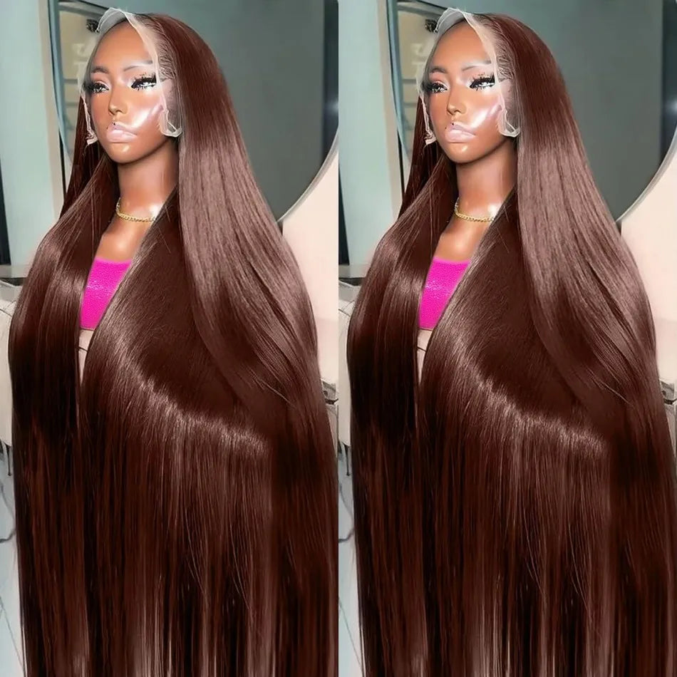 Chocolate Brown 13X6 Straight Human Hair Wigs 13X4 Hd Lace Frontal Wig 250 Density Colored Pre Plucked Brazilian Lace Front Wig