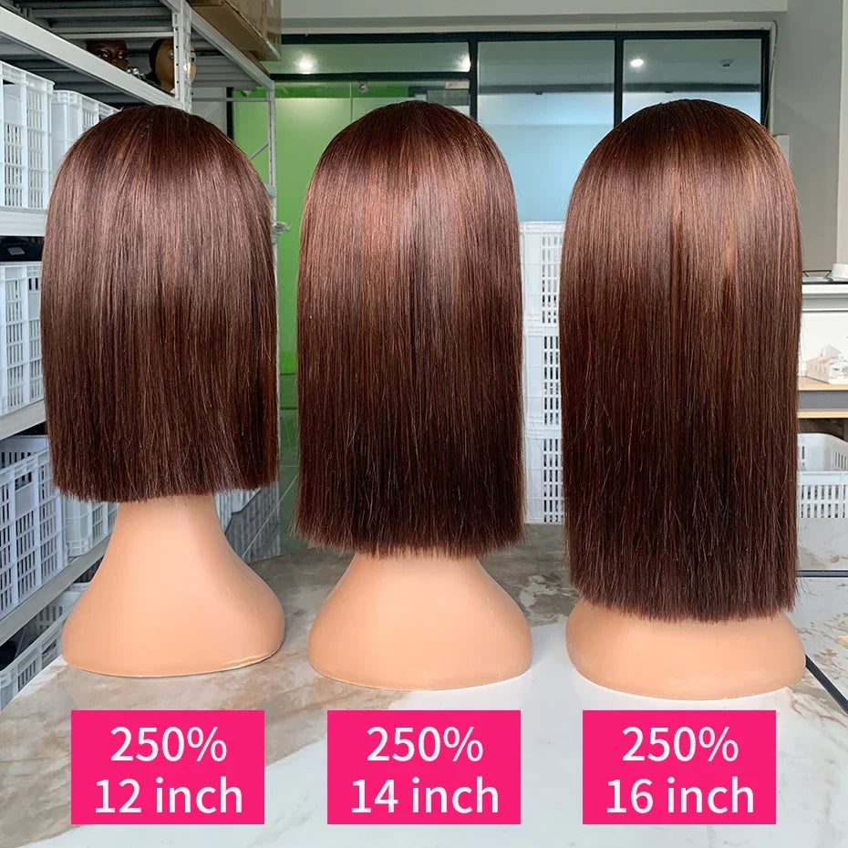 #2 Brown Chocolate Color 250 Density Lace Frontal Wig Human Hair Raw Vietnamese Double Drawn 13x4 Bob Lace Front Human Hair Wigs