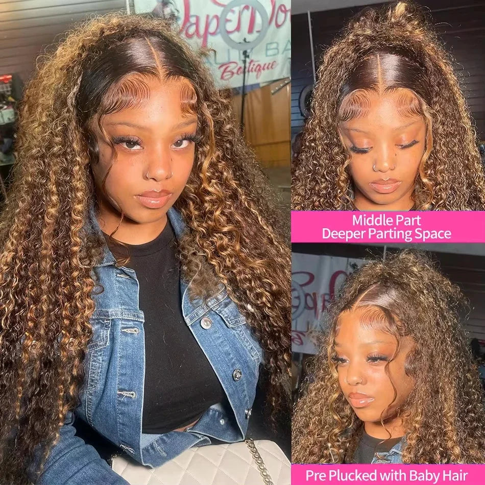 32 36 Inch Highlight Wig Human Hair Deep Wave 13X6 Hd Lace Frontal Wig 13X5 4/27 Ombre Brown Blonde Lace Front Wigs For Women