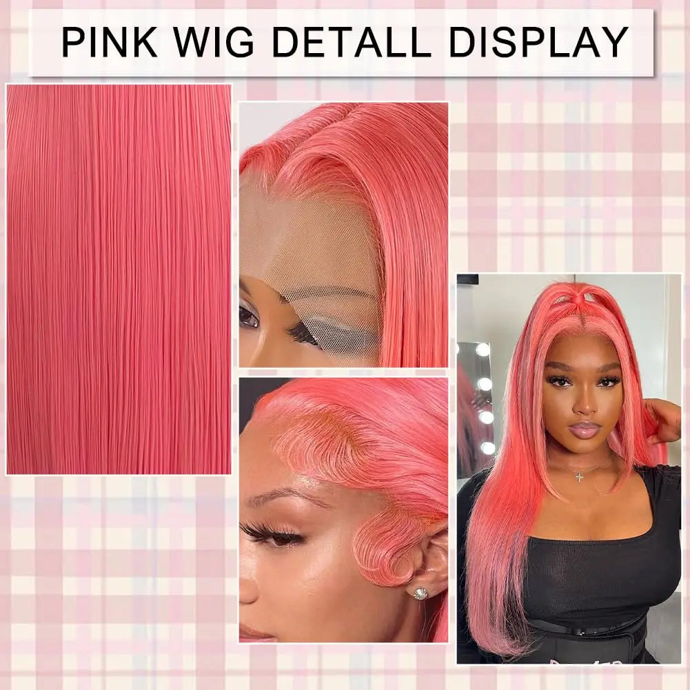 Pink 13x6 Hd Straight Lace Front Wig Human Hair 30 Inch Pink Lace Front Wig Human Hair For Black Women Pre Plucked 200% Density