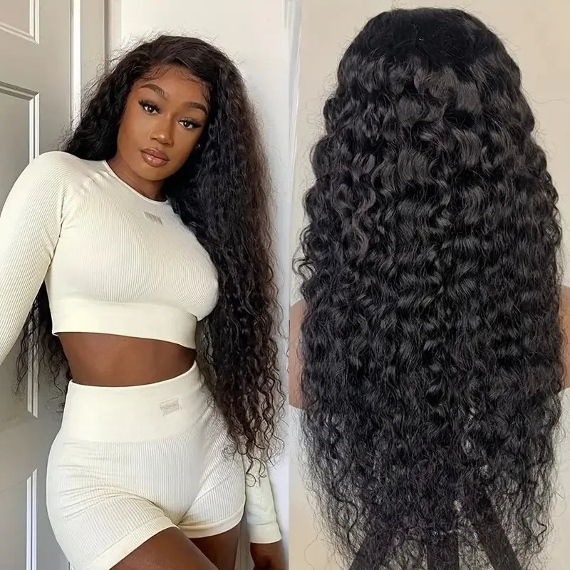 Curly 4x4 5x5 Glueless Lace Front Wig 220 Density Natural Color Deep Wave Pre Cut Brazilian HD Lace wigs Water Wave Human Hair