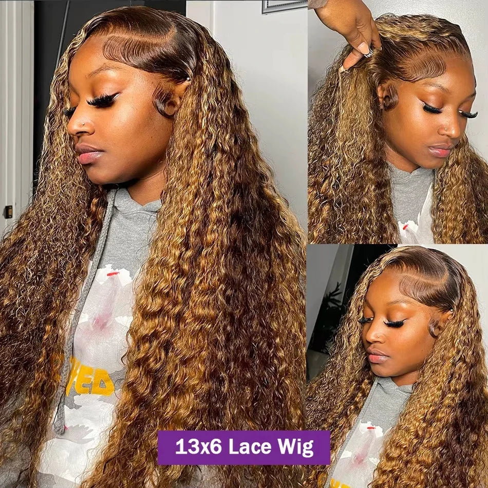 32 36 Inch Highlight Wig Human Hair Deep Wave 13X6 Hd Lace Frontal Wig 13X5 4/27 Ombre Brown Blonde Lace Front Wigs For Women