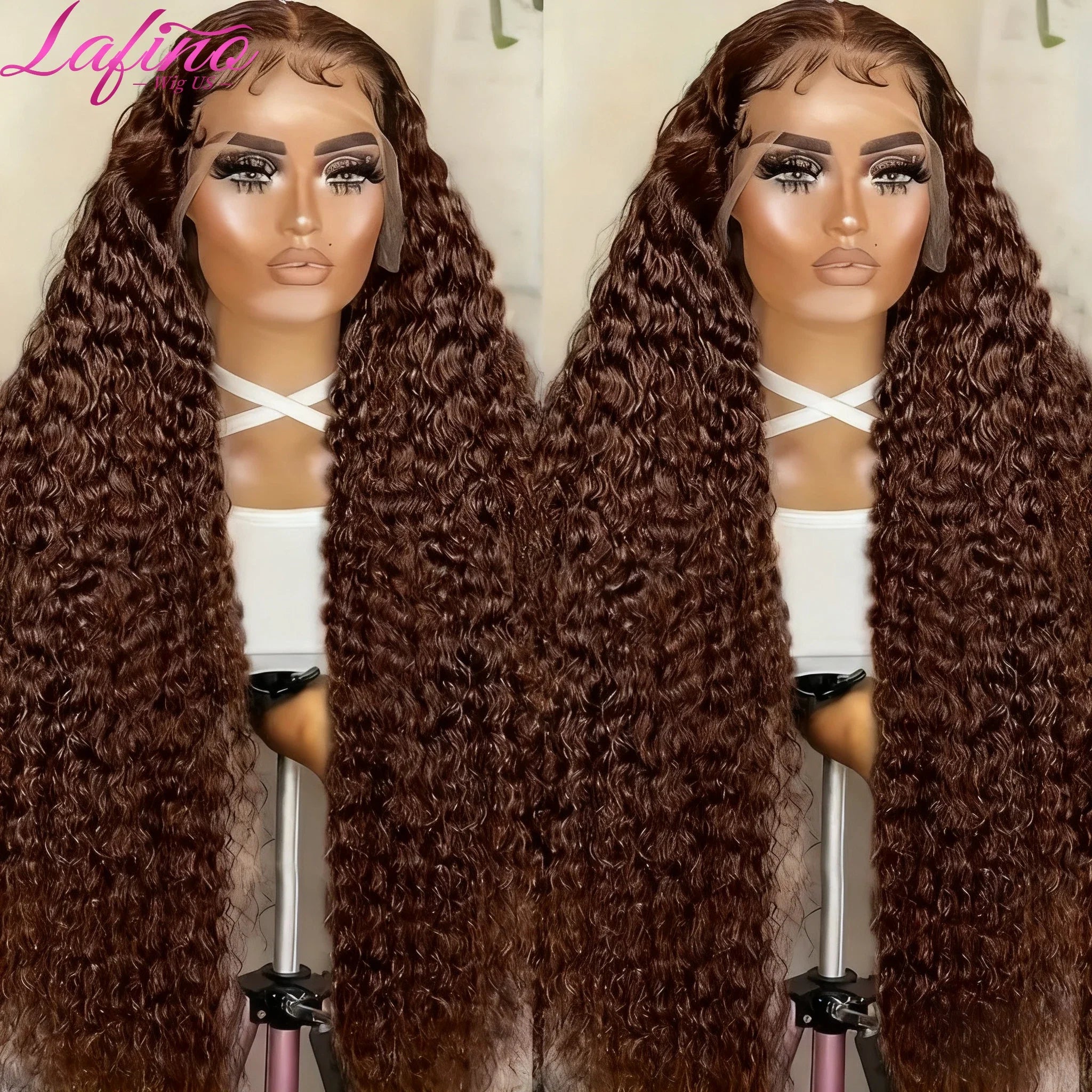 Chocolate Brown Curly Wave 13x6 Hd Lace Human Hair Wig 30 38 Inch Water Wave Human Hair Wig 13x4 Frontal Wig Hd Lace #4 Colour