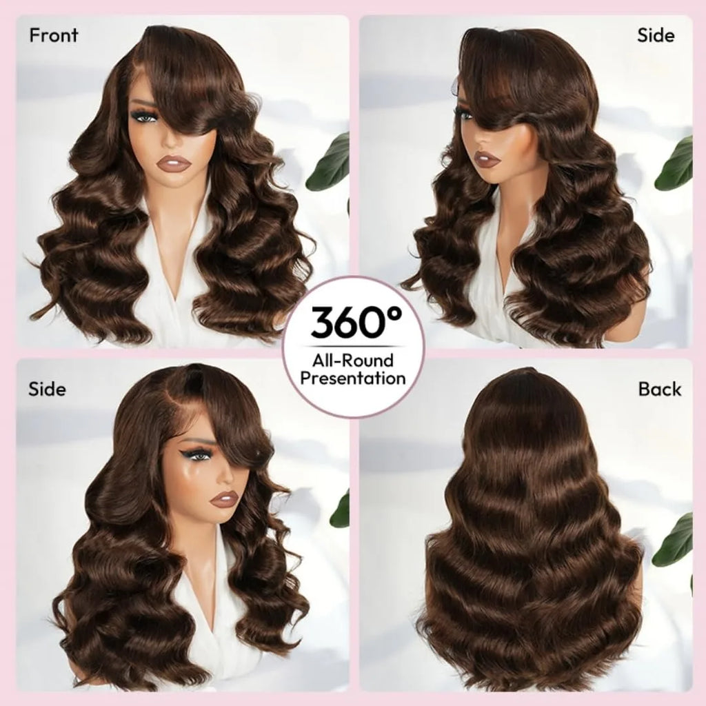 200 Density Chocolate Brown Human Hair Wig Body 13x4 Closure Transparent Lace Wig Layered Side Part Human Hair  Pre Plucked Pre